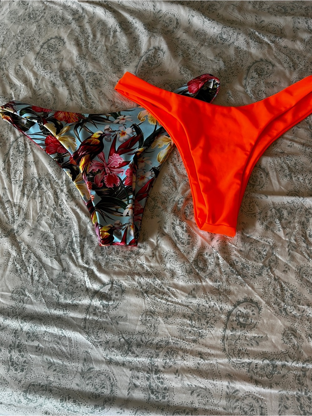 Neon Orange & Tropical Floral Bikini Bottoms both size large
